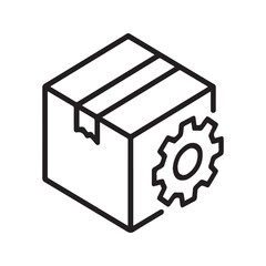 Product Management Icon with Package and Gear Symbol for Manufacturing and Logistics
