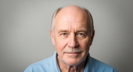 Fototapeta premium Portrait of an older man with gray hair showing signs of baldness and hair loss. Hair care and aging concept.