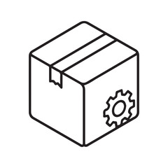 Product Management Icon with Package and Gear Symbol for Manufacturing and Logistics
