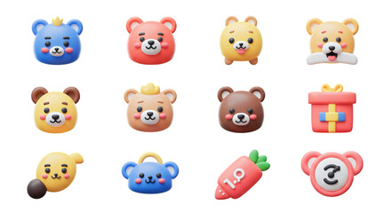 Vector Pack of Adorable Kawaii Bear Faces and Stickers