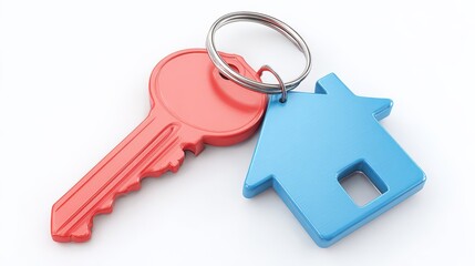 House Key with House Shaped Keychain, Symbolizing New Home Purchase or Real Estate Acquisition
