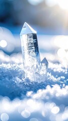 Quartz Crystal Point Embedded in Sparkling Granular Material Sunny Day