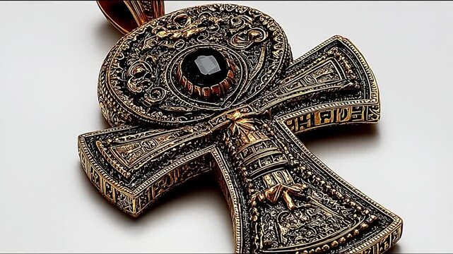 Ornate ankh pendant closeup