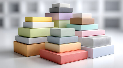 Fototapeta premium Stacked Pastel Color Blocks Mockup Arranged Diagonally on White Background