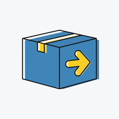 Blue Shipping Box Icon with Yellow Direction Arrow