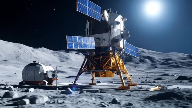 Lunar Lander and Space Station on the Moon's Surface
