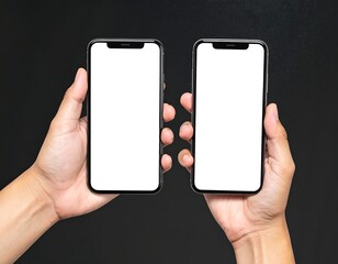 Two hands holding blank-screen smartphones