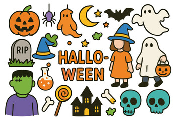 Vector Halloween Doodles Set Colors