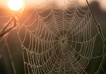 Spider net on sunset