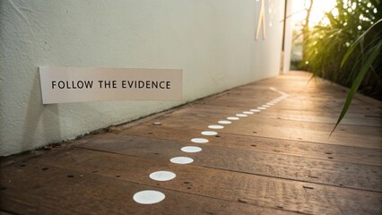 White paper dots marking a path leading forward on wooden floor