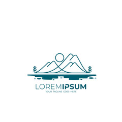 logo of a mountain and the surrounding trees, line style
