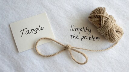 A knotted twine labeled Tangle placed on white felt