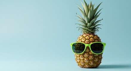 Pineapple wearing sunglasses on a light blue background