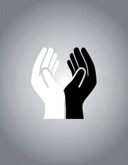 Two hands, one black, one white, in a symmetrical design against a muted background