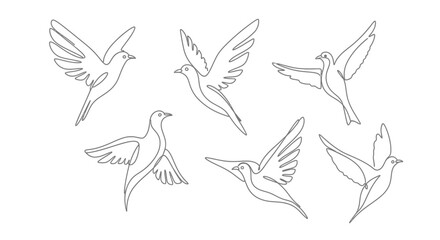 Abstract Line Art Serene Flight of Doves