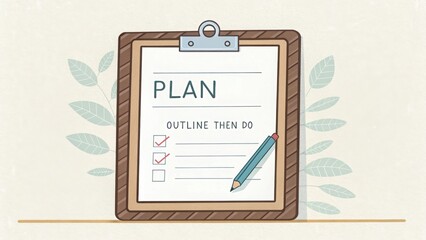 Checklist labeled Plan with pencil outlining tasks
