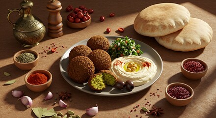 Delicious Falafel Platter with Hummus and Pita Bread