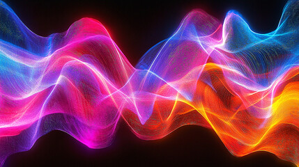 Vibrant Neon Digital Soundwave or Energy Flow Background ,  A spectacular, high-energy abstract background featuring digital soundwaves or frequency lines rendered with vibrant neon colors  