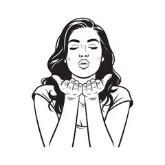 Retro Style Girl Sending Air Kiss Drawing