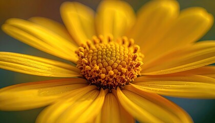 Radiant Yellow Daisy Flower with Textured Center and Dew Drops in Macro View