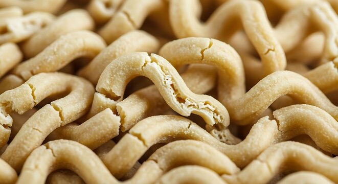 Close-up Macro of Dry Twisted Macaroni Pasta Texture Background