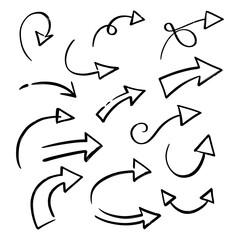 Hand drawn sketch doodle arrows collection with curved and abstract direction symbols