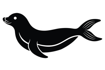 swimming seal silhouette vector illustration on black colour and white background