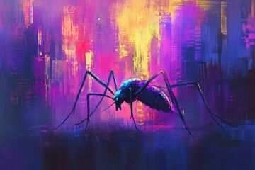 Colorful Abstract Representation of a Mosquito on Canvas