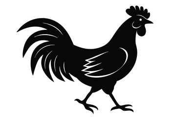 walking rooster silhouette vector illustration on black colour and white background