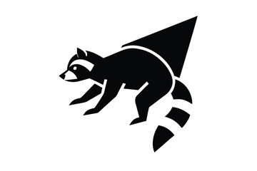 climbing raccoon silhouette vector illustration on black colour and white background