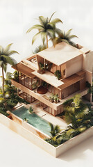 3d Low Poly clay tropical minimalist house