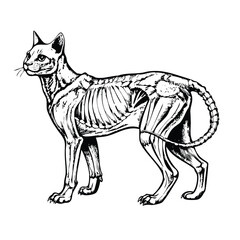 Detailed Anatomical Illustration of a Domestic Cat: Skeleton and Muscles