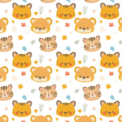 Fototapeta premium Cute Animal Pattern Vector (Tiger, Bear, Leopard)