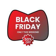 Vector art of black friday sale banner with 50% off, valid only this weekend