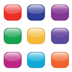 Vector art of nine glossy, rounded square buttons in solid and gradient colors