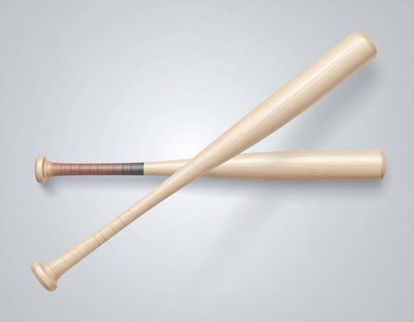 Two baseball bats crossed, light gray background