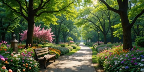 Nature s Embrace  Capturing the Essence of Outdoor Harmony with a Classic Park Setting and a Path Beckoning Exploration