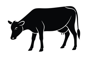 grazing cow silhouette vector illustration on black colour and white background