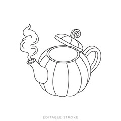 Pumpkin Teapot Isometric Vector Outline Creepy Gothic Halloween Illustration