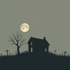 Haunting Full Moon Over an Abandoned House