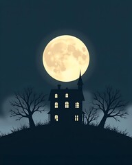 Haunting Full Moon Over an Abandoned House