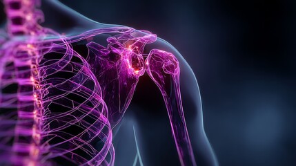 Detailed Illustration of Human Shoulder Anatomy with Vibrant Color Effects