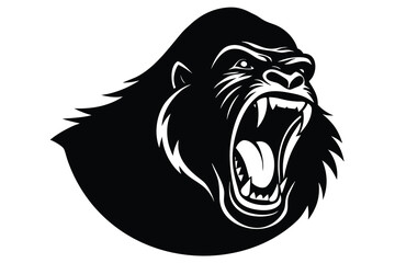 roaring gorilla silhouette vector illustration on black colour and white background