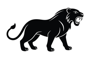 roaring lioness silhouette vector illustration on black colour and white background