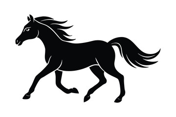 running pony silhouette vector illustration on black colour and white background