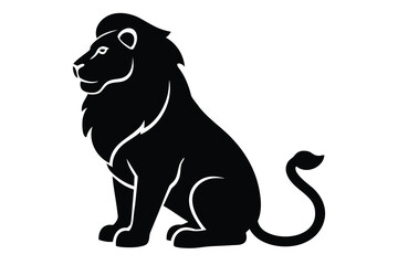 sitting lion silhouette vector illustration on black colour and white background
