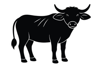standing buffalo calf silhouette vector illustration on black colour and white background