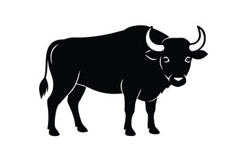 standing buffalo silhouette vector illustration on black colour and white background