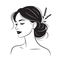 Romantic Female Profile with Kiss and Heart Sketch