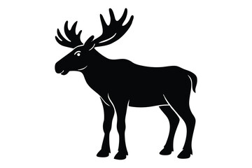 standing moose silhouette vector illustration on black colour and white background